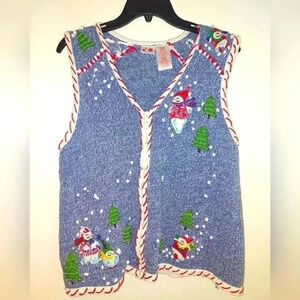 Snowmen Playing Funny Christmas Embroidered Sweater Vest Size 1X
